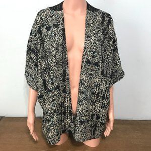 Maurices Open Front Cardigan Womens Size S/M Top Black Blue White Short Sleeve